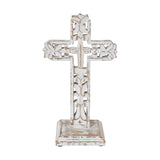 Distressed White Ornate Wooden Cross w/ Base-Lange General Store