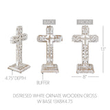 Distressed White Ornate Wooden Cross w/ Base-Lange General Store