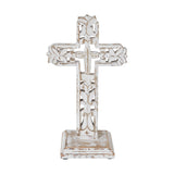 Distressed White Ornate Wooden Cross w/ Base-Lange General Store