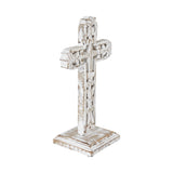 Distressed White Ornate Wooden Cross w/ Base-Lange General Store