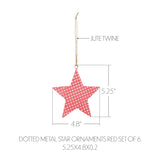 Dotted Metal Star Ornaments Red Set of 6