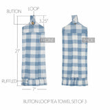 Dusk Blue Check Button Loop Tea Towel Set of 3-Lange General Store