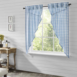 Dusk Buffalo Blue Check Prairie Short Panel Curtains-Lange General Store