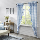 Dusk Buffalo Blue Check Ruffled Prairie Long Panel Curtains-Lange General Store