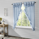 Dusk Buffalo Blue Check Ruffled Prairie Short Panel Curtains-Lange General Store