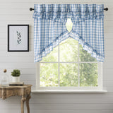 Dusk Buffalo Blue Check Ruffled Prairie Swag Curtains-Lange General Store