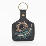 Dusty Bloom Hand-Tooled Leather Key Fob-Lange General Store