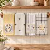 Embroidered Bee Tea Towels Set of 4