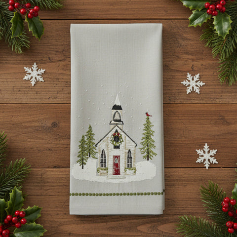 Evergreen Church Christmas Dishtowel-Lange General Store