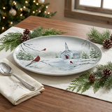 Evergreen Church Platter on a Christmas dining table