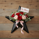 Faceted metal star wall hanging with Valentine's roses and Be Mine pick