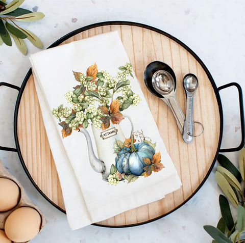 Fall Autumn Blue Pumpkin Watering Can Flour Sack Towel-Lange General Store