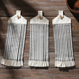 Farmstead Black Ticking Stripe Button Loop Tea Towel Set of 3-Lange General Store