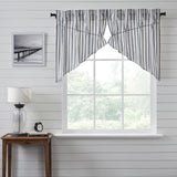 Farmstead Black Ticking Stripe Prairie Swag Curtains-Lange General Store