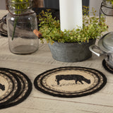 Farmstead Charcoal Cow Braided Trivet 8" Set of 3