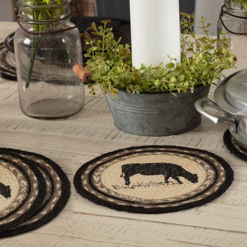 Farmstead Charcoal Cow Braided Trivet 8" Set of 3