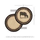 Farmstead Charcoal Cow Braided Trivet 8 inch Diameter Set of 3