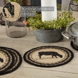 Farmstead Charcoal Cow Braided Trivet 8 inch Diameter Set of 3