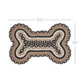 Farmstead Charcoal Dog Bone Braided Waterproof Rug Mat small size diagram on white background showing 17.5 inch width by 11.5 inch height bone shape dimensions