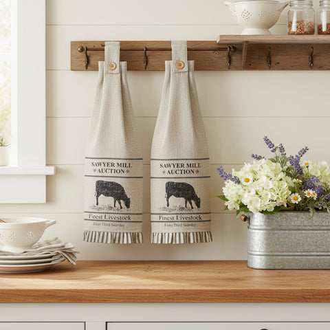 Farmstead Charcoal Kitchen Towels - Cow-Lange General Store