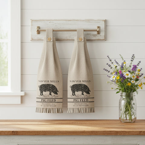 Farmstead Charcoal Kitchen Towels - Pig-Lange General Store