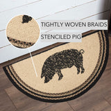 Farmstead Charcoal Pig Braided Half Circle Rug-Lange General Store