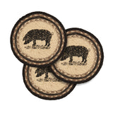 Farmstead Charcoal Pig Braided Trivet 8" Set of 3