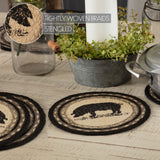Farmstead Charcoal Pig Braided Trivet 8" Set of 3