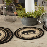 Farmstead Charcoal Pig Braided Trivet 8" Set of 3