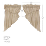 Farmstead Charcoal Ticking Stripe Prairie Swag Curtains