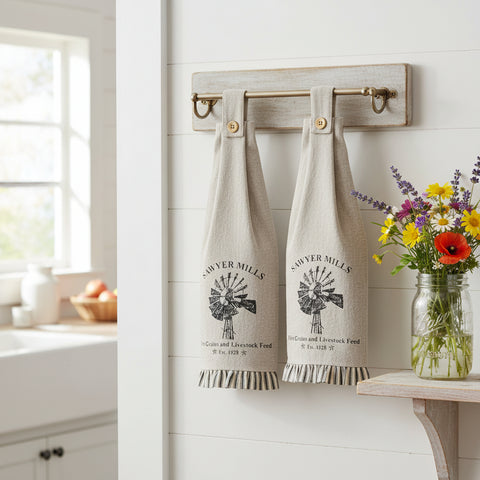 Farmstead Charcoal Towel Set of 2 - Windmill-Lange General Store
