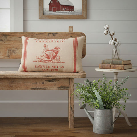 Farmstead Red Hen And Chicks Pillow-Lange General Store