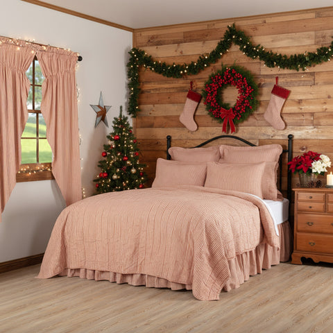 Farmstead Red and Tan Ticking Stripe Quilt Coverlet-Lange General Store