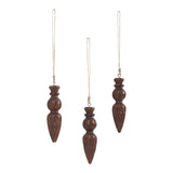 Festive Finial Dark Wooden Ornament Set of 3-Lange General Store