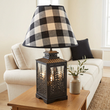 Forest Tops lantern lamp with Buffalo Black and White Check shade