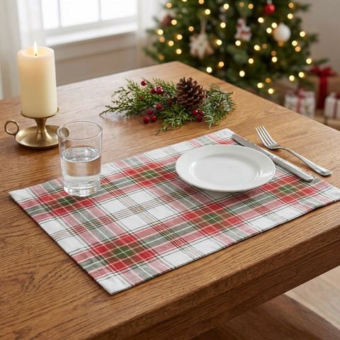 One Fraser Plaid Placemat in a Christmas setting