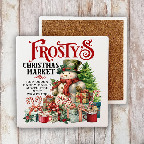 Frosty's Christmas Market Snowman Stone Coaster-Lange General Store
