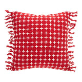 Galven Red and White Fringed Pillow 12x12-Lange General Store