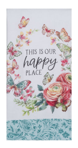 Garden Butterfly Happy Place Wreath Terry Towel-Lange General Store