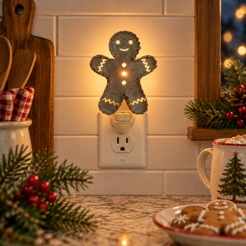 Gingerbread Night Light with full outlet plate in view