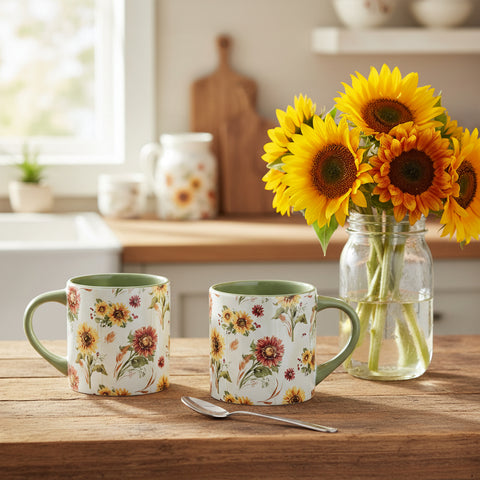 Gold and Red Sunflowers Mug Set of 4-Lange General Store