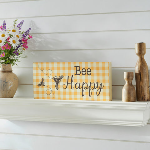 Buzzy Bees Bee Happy Honey Check Wall Sign-Lange General Store