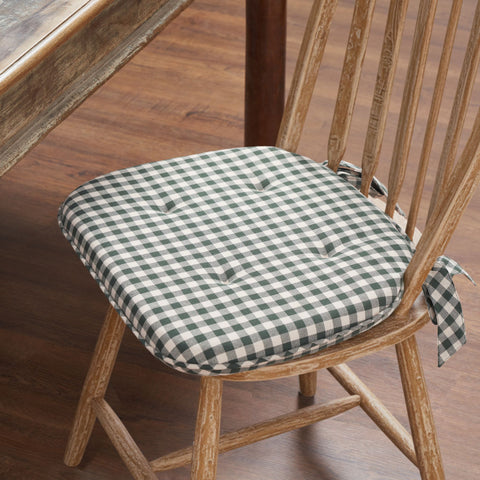 Green & Natural Creme Gingham Chair Pad-Lange General Store
