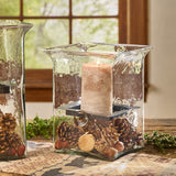 Hammered Glass Large Square Candle Holders-Lange General Store