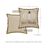 Harvest Blessings Applique Pumpkin Give Thanks Pillow-Lange General Store