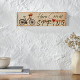 Here Comes Spring w/ Bicycle & Tulip Wall Sign-Lange General Store