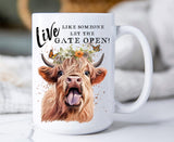 Highland Cow Live Life Gate Open Mug-Lange General Store