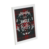 Jingle Bells Wreath Plaid Framed Wall Hanging Sign-Lange General Store