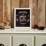 Jingle Bells Wreath Plaid Framed Wall Hanging Sign-Lange General Store