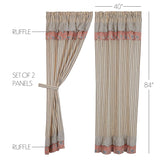 Kaila Ticking Blue Ruffled Long Panel Curtains-Lange General Store